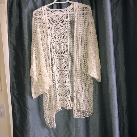White Open-Front Cardigan/ coverup is perfect for a bathing suit coverup- - Picture 6 of 7
